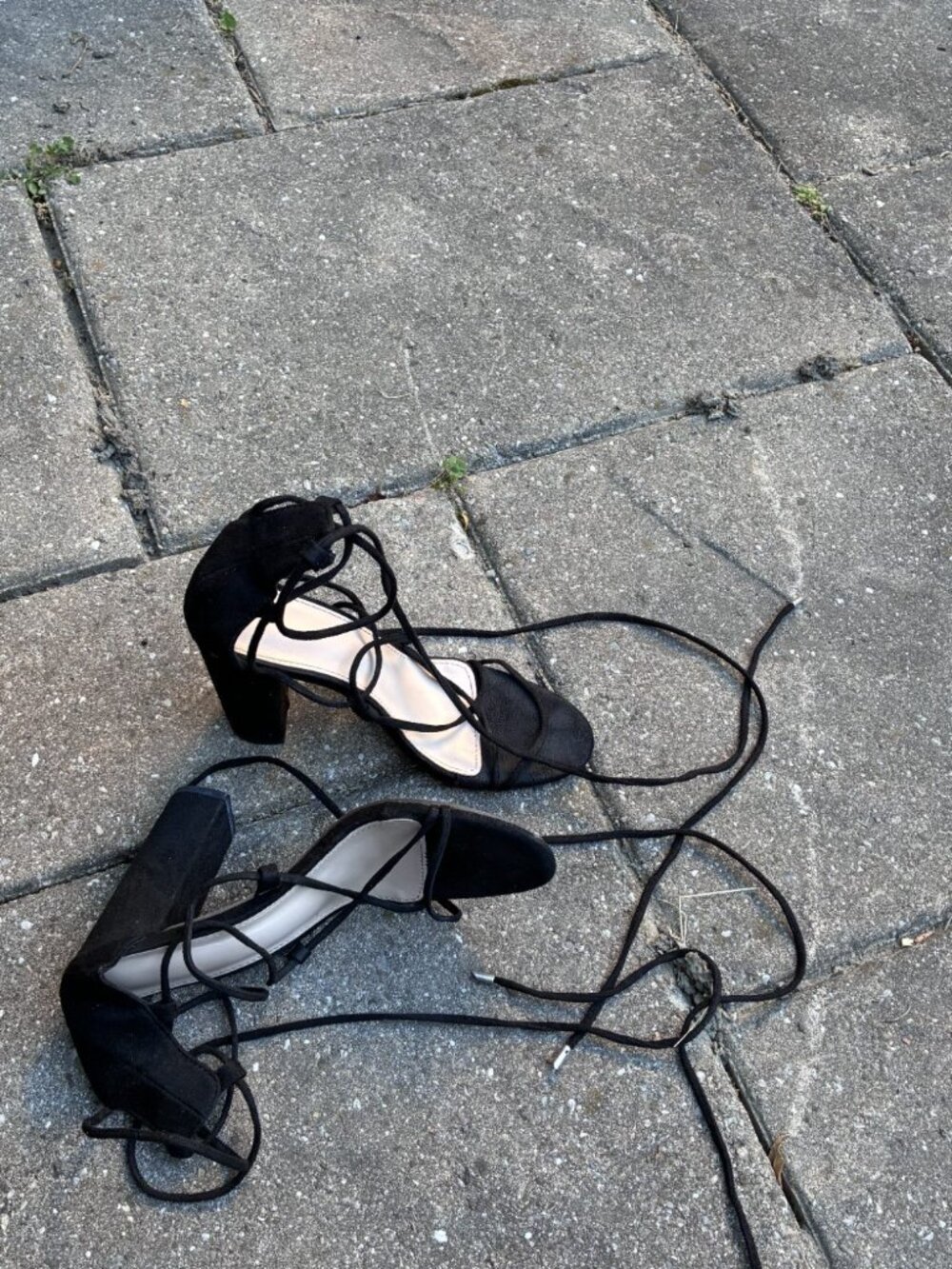 Ardene Black Lace-Up Block Heel Sandals 7.5